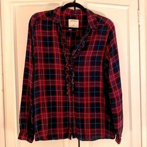 ZARA PREMIUM Plaid Lightweight Button Down Shirt w Ruffle, perfect for fall